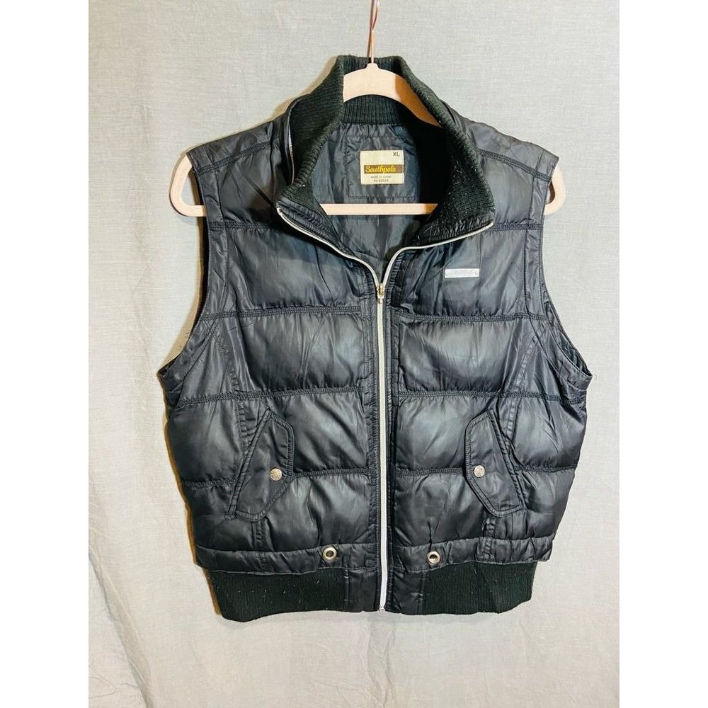 Southpole Puffer Vest Womens XL Black Zip Up Pockets Lined Mock Neck Jacket